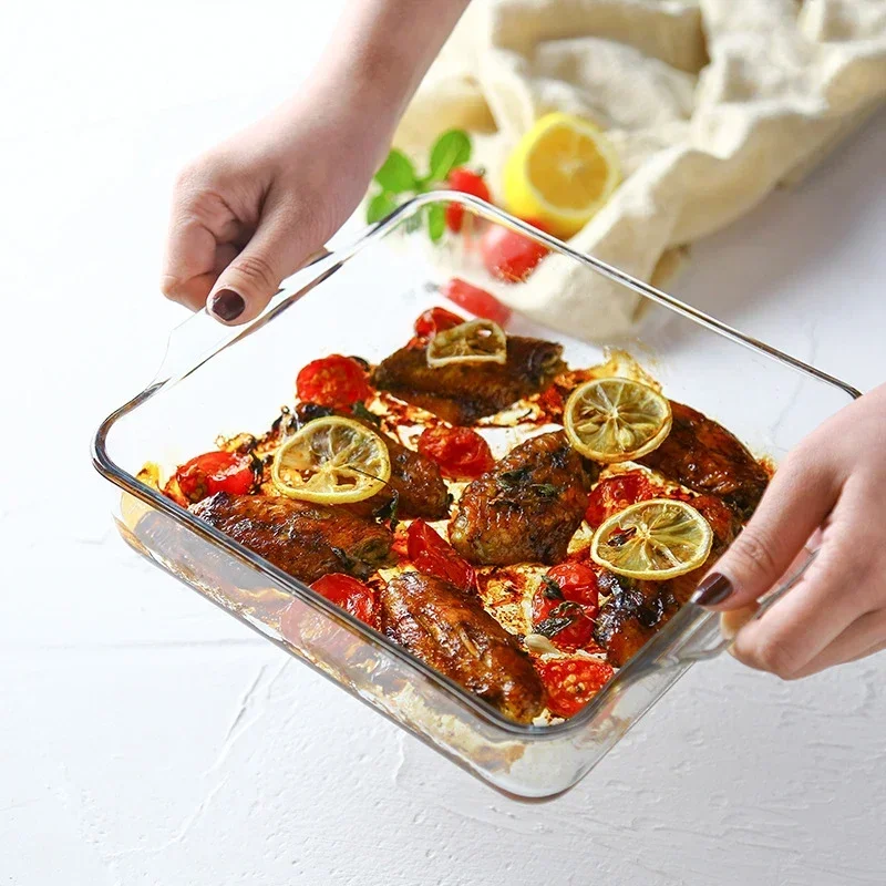 Transparent Microwave Oven Bakeware Glass Saucepan Tray Large Household Capacity Dinner Binaural Plate Storage Tablewar