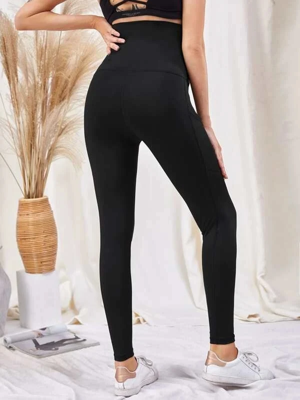 Maternity Leggings Over The Belly-Women High Waisted Pregancy Yoga Pants Workout Active with Pockets 2