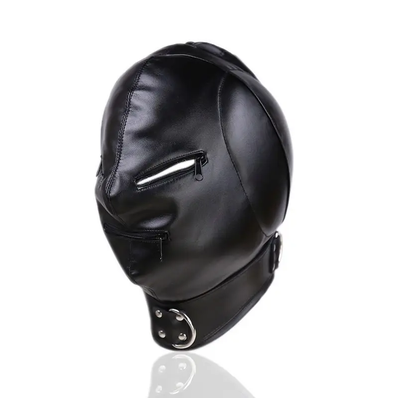 Bdsm Bondage Fetish Gimp Adjustable Leather Blindfold Hood Mask With Mouth Eye Openable Zipper Cosplay To_voghion.com