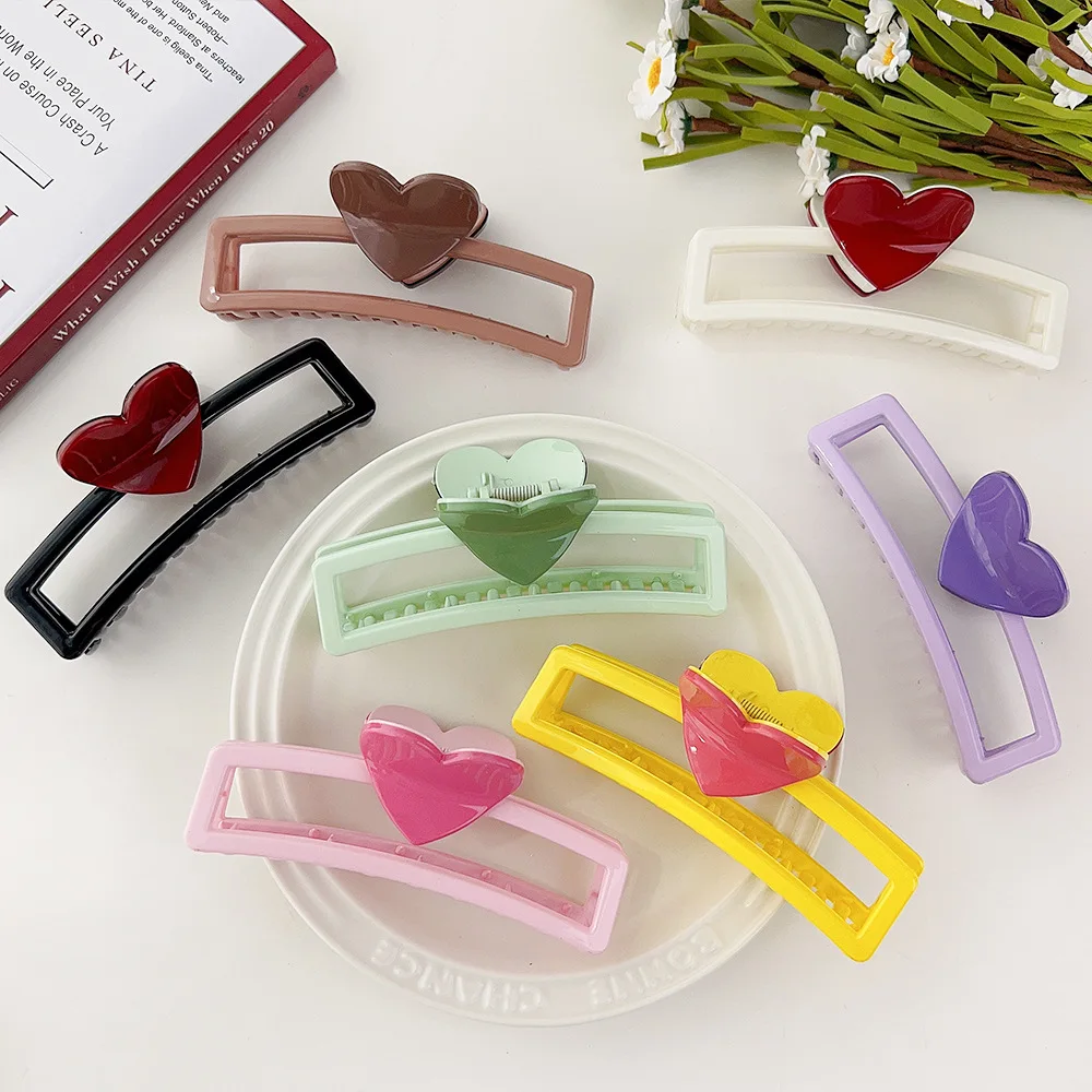 

Wholesale Korean New Fashion Love-Heart Rectangular Hollow Dopamine Color Hair Claw Sweet Plastic Shark Clip Hair Accessories