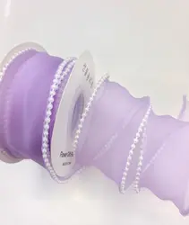 Elegant Pearl Edge Organza Flower Ribbon - 5 Yards x 4CM Wide for Gift Wrapping and Decor (Purple)
