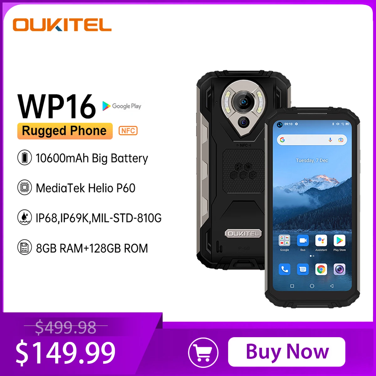 

Смартфон Oukitel WP16, 6,4 дюйма, 8 + 128 ГБ, 10600 мАч