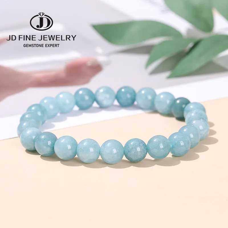 

JD Natural Stone Aquamarine Dyed Color Bead Bracelets Women Charm Reiki Healing Energy Balance Strand Bangles Girls Jewelry Gift