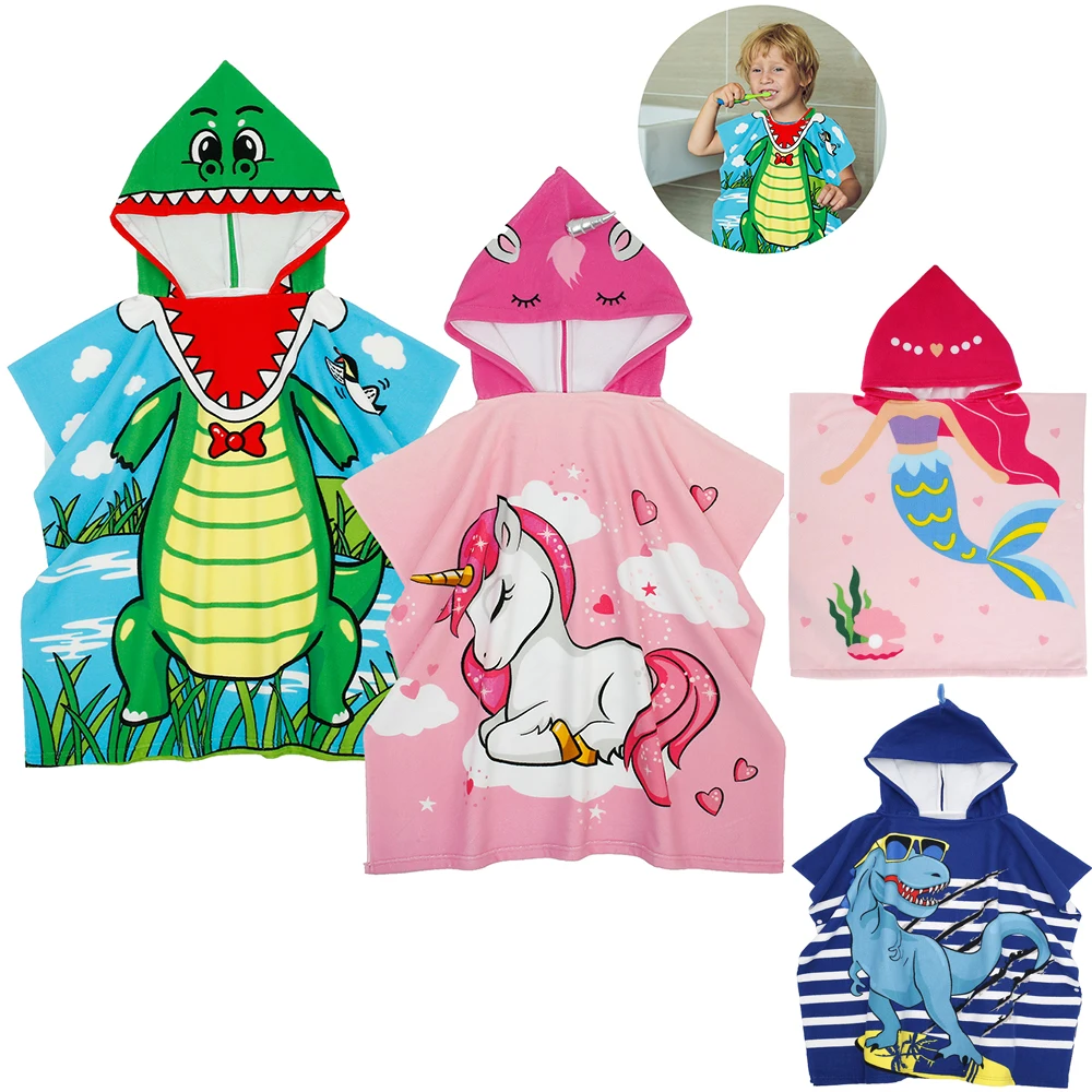 Cartoon Baby Bath Towel Soft Poncho Kids Bathing Stuff Infant Washcloth Microfiber Cotton Hooded Beach Towel Newborn Cape Towels