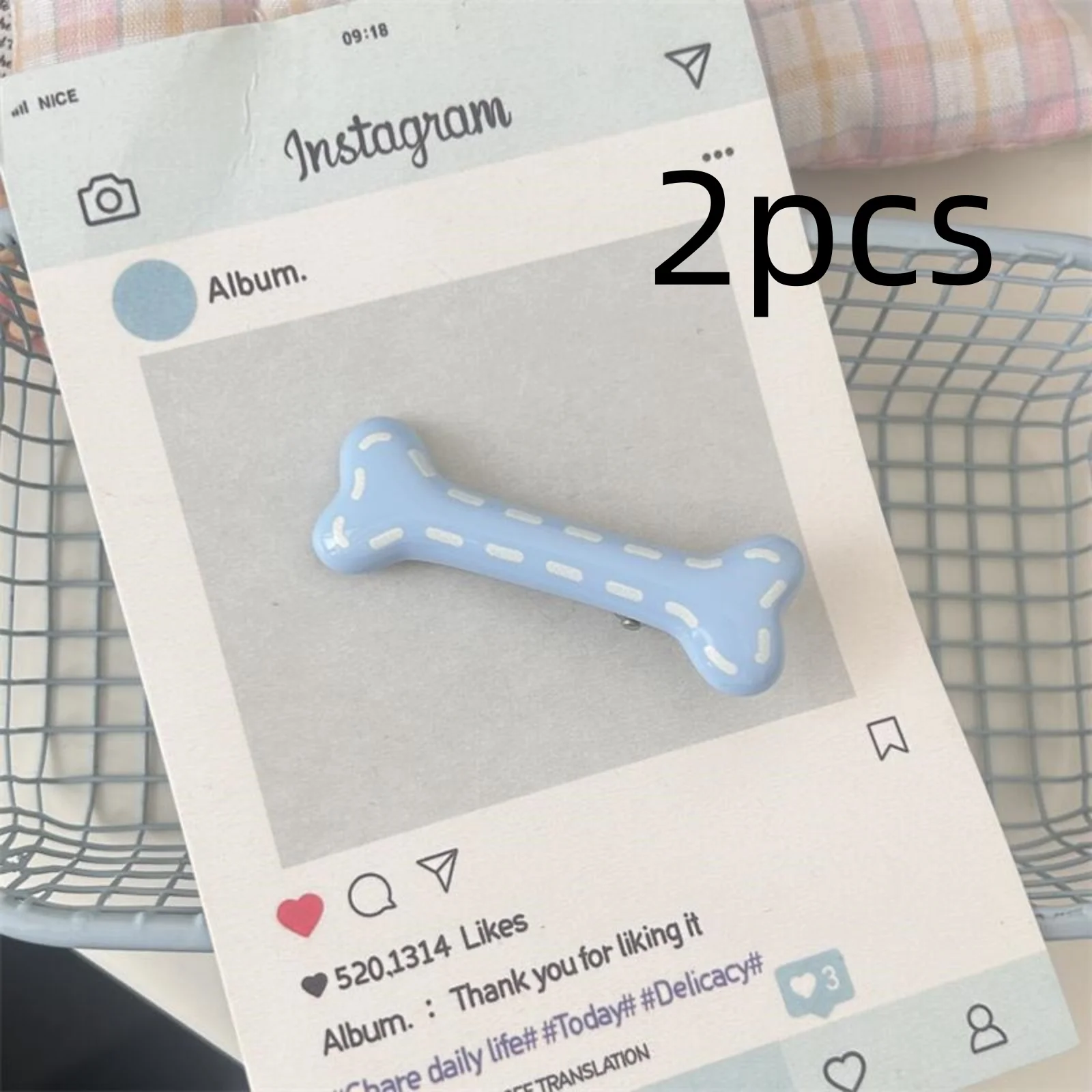 2PCS Cute Bone - Shaped Hair Clips, Blue & White Kawaii Hair Accessories, Perfect for Daily Styling