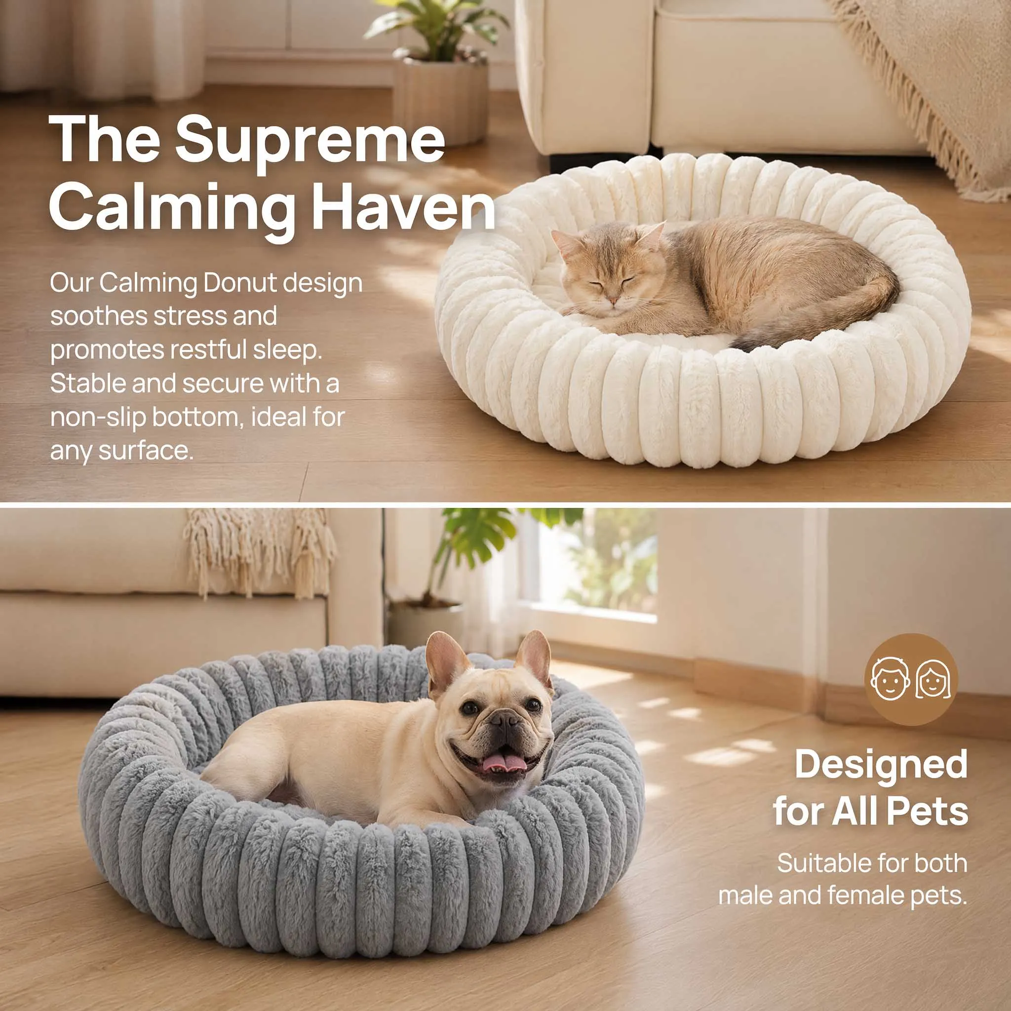 Warm Round Donut Cat Bed Ultra Soft Plush Pet Nest Cozy Deep Sleep Bed For Small Medium Cats Dogs Pet Supplies_voghion.com