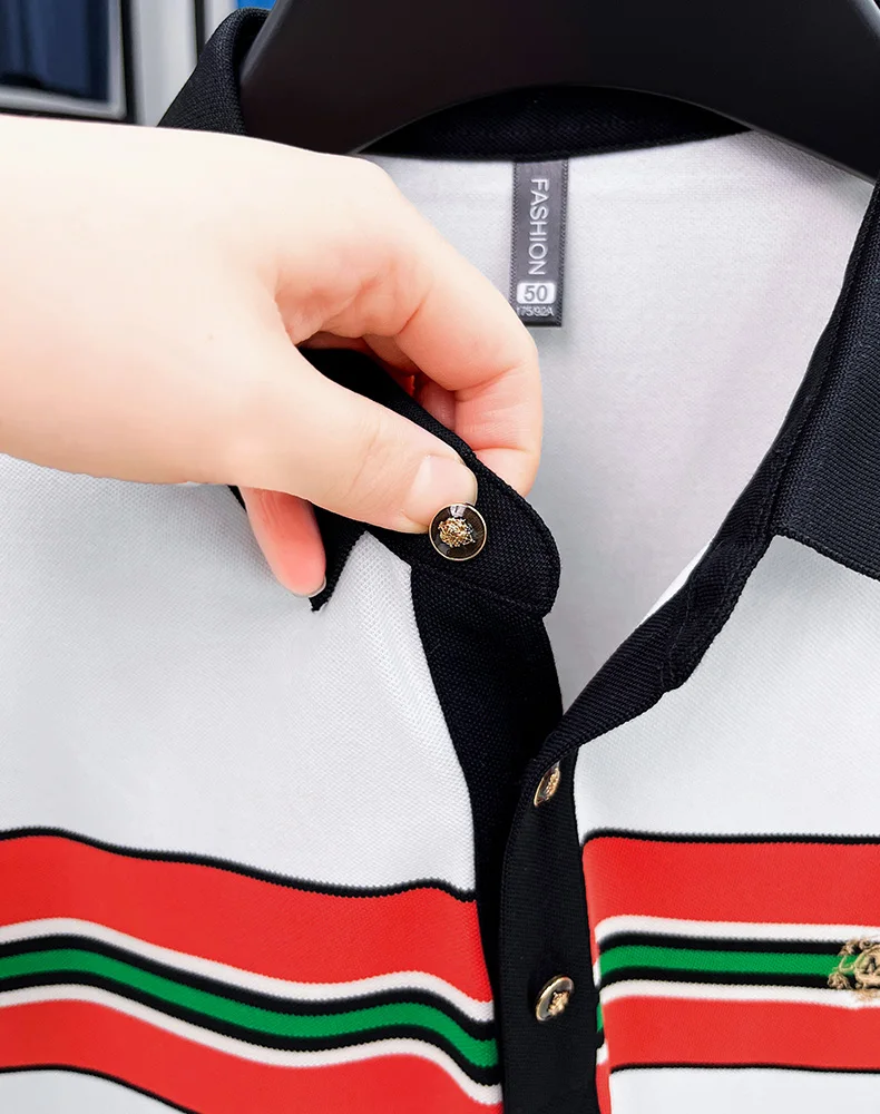 Light luxury letter embroidery polo shirt fashion brand men short sleeve T-shirt new stripe comfort summer breathable casual top 21 S0e9e767835e34dc5a0d201ba94368665f