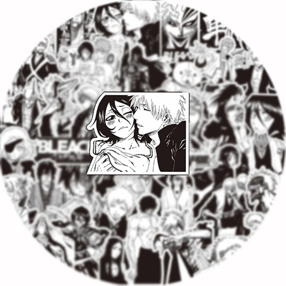 Black and White Bleach Anime Stickers Kurosaki Ichigo Kuchiki Rukia Decal 10/35/70pcs