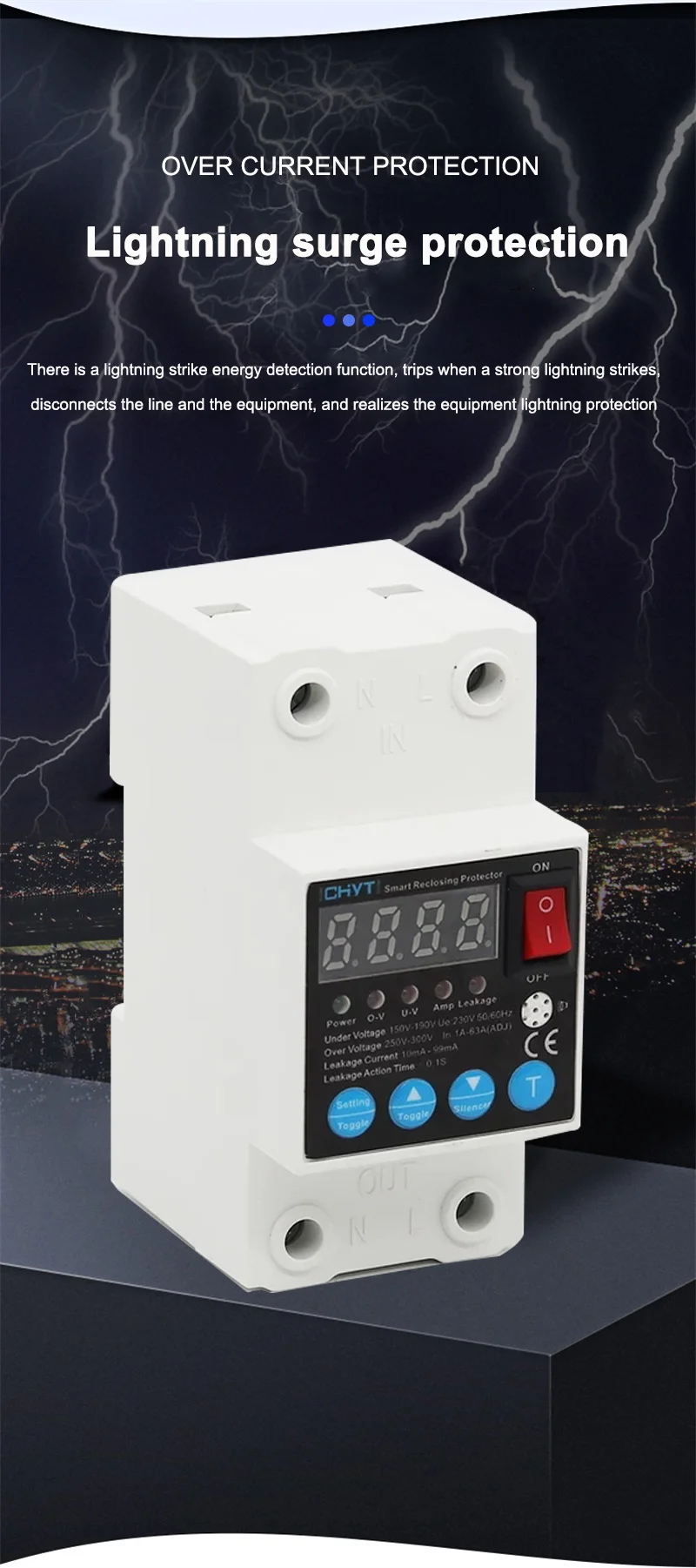 sobre sob o Protetor de Tensão Auto Recuperação Reclosing Terra Vazamento Disjuntor 63a Atual Ajustável Display Digital Rcbo Computers & Electronics