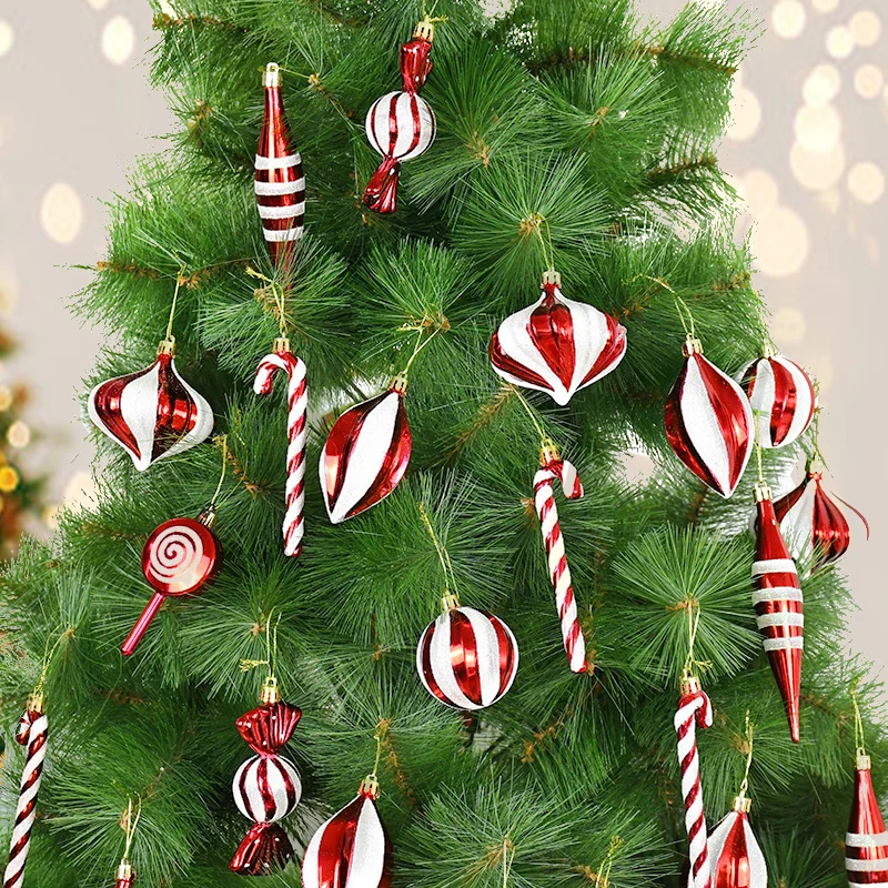 

14pcs/box Mix Christmas Tree Hanging Ornaments Xmas Trees Crutch Candy Hanging Pendants Christmas Decorations For Home New Year