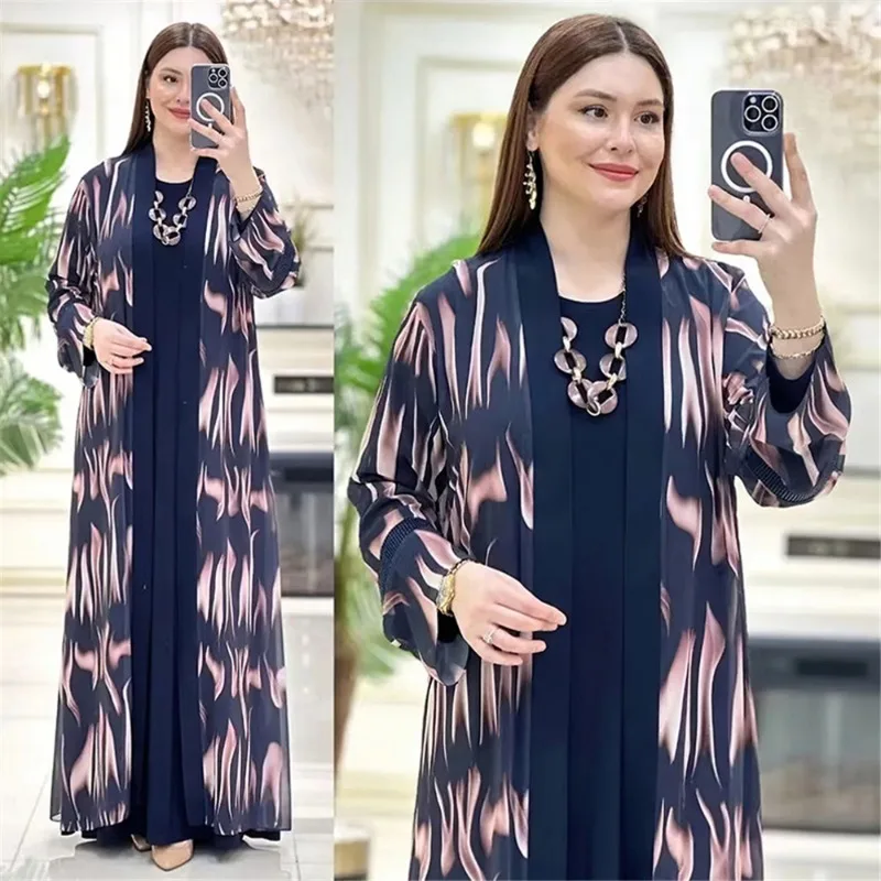 Musulman Ensembles Dubai Turkey Abayas For Women Muslim Kaftan Long Dress 2 Piece Set Islamic Clothing Djellaba Femme Boubou