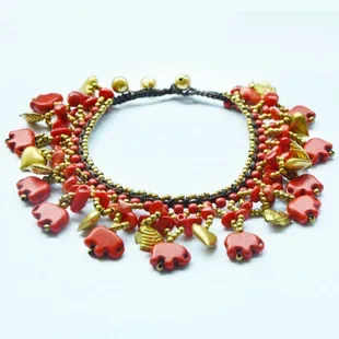 Bohemian Ethnic Style Retro Turquoise Elephant Women Bracelet Wax Rope Hand-woven Jewelry