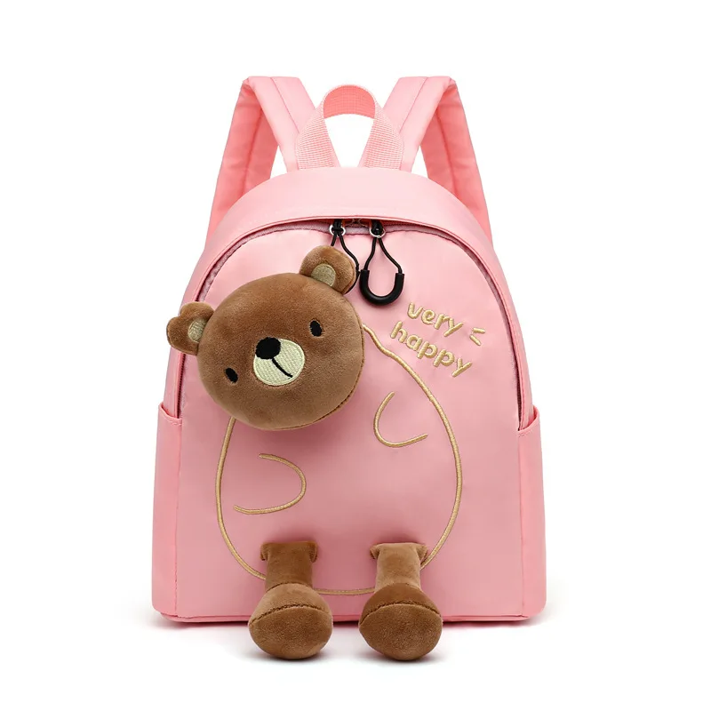 Nylon Pink Kids Teddy Bear School Bags