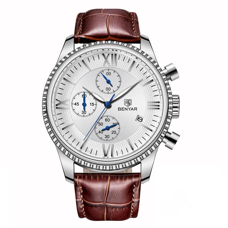 BENYAR Men's Watch Fashion Sport Quartz Watch For Men Wristwatch Top Brand Luxury Leather Watches Men Relogio Masculino