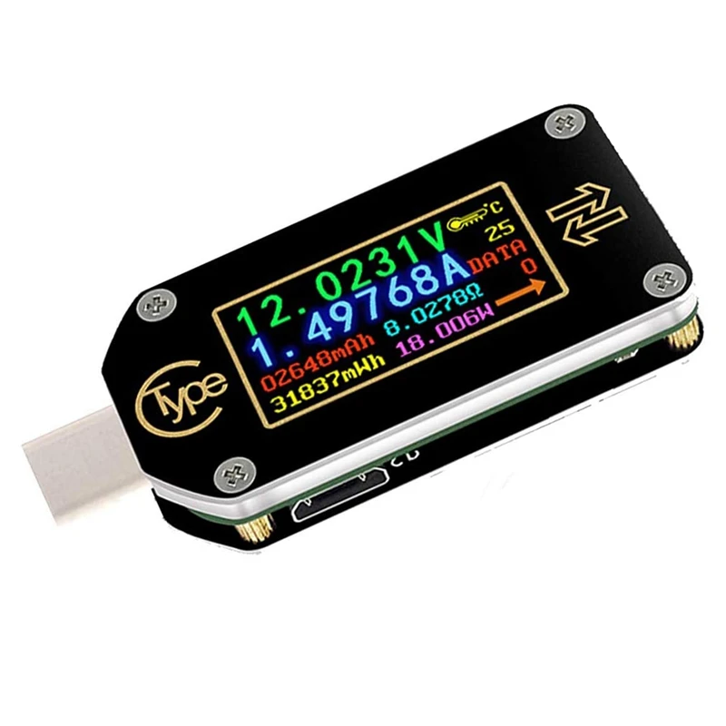 

USB-тестер Type-C, мультиметр, Bluetooth, амперметр, вольтметр, измеритель, цветной ЖК-дисплей IPS, 2-полосный цифровой измеритель напряжения