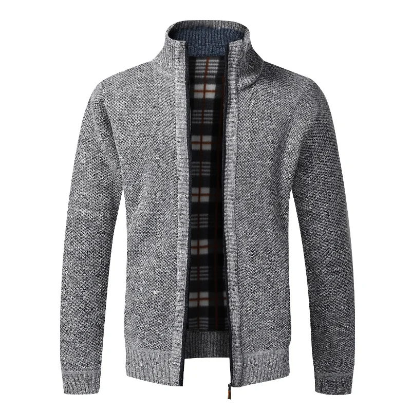 

Men's Cardigan Sweater Fall Winter Plush Thickening Solid Color Stand Collar Fleece Zip Knitwear Jacket Coat Casual Men Clothing