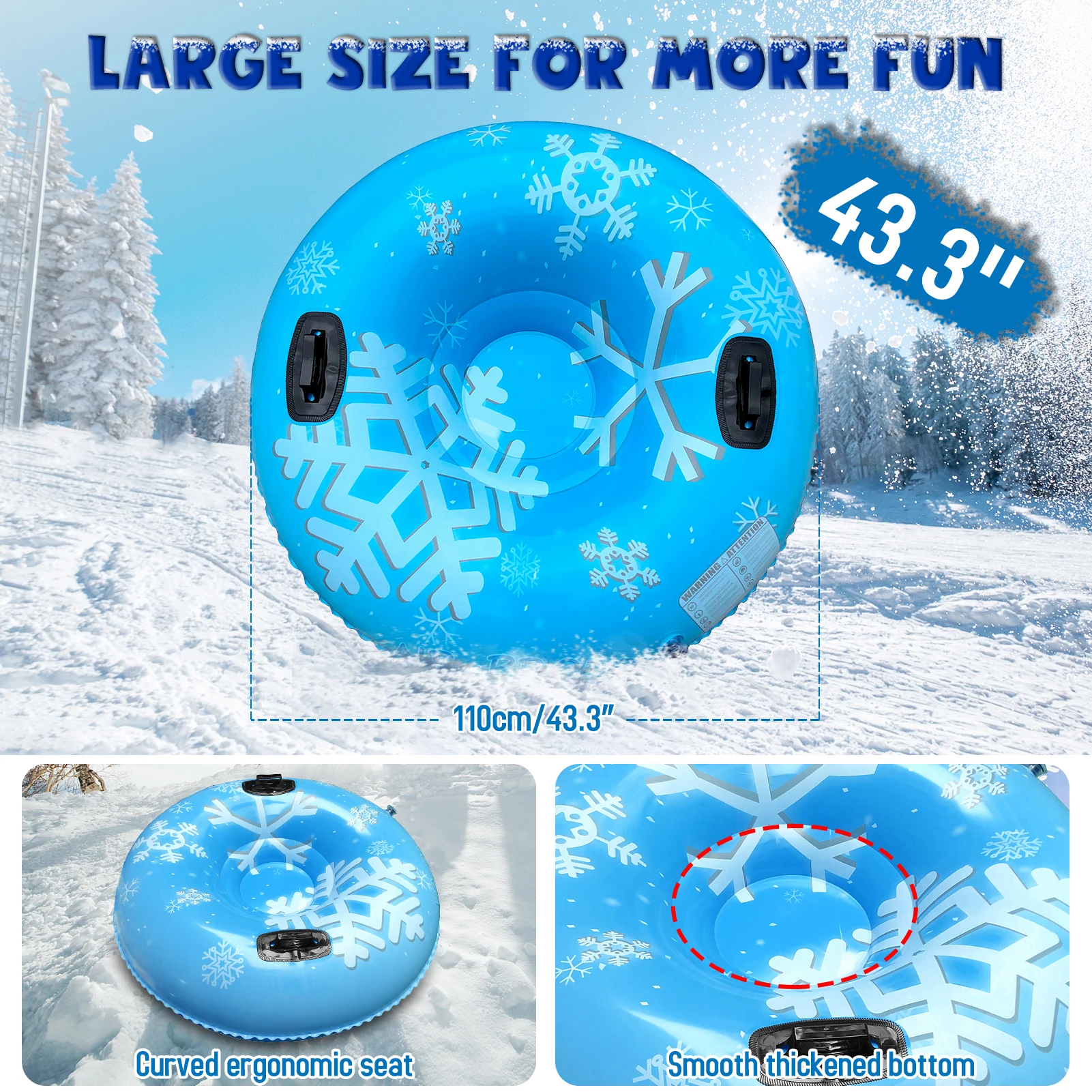 Inflatable Ski Ring PVC Sledding Tube Thicken Snow Tubing Winter Snow Tube with Handle Racer Durable Sled Board