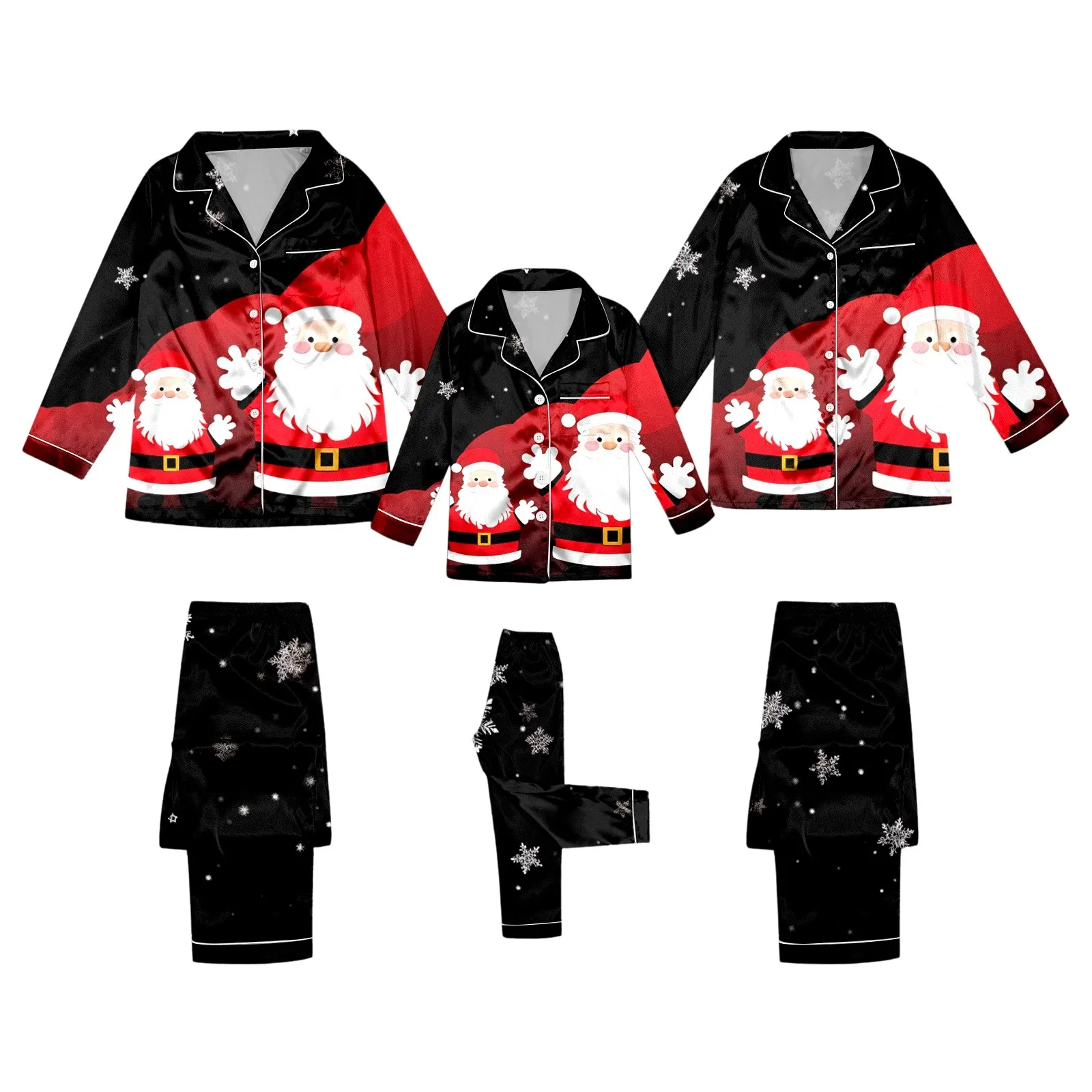 thumbnail image 5 of Conjunto de 2 piezas de top con cuello vuelto y pantalones largos con estampado navideño para mujer 2024, nuevos pijamas familiares holgados y cómodos, 5 of 5