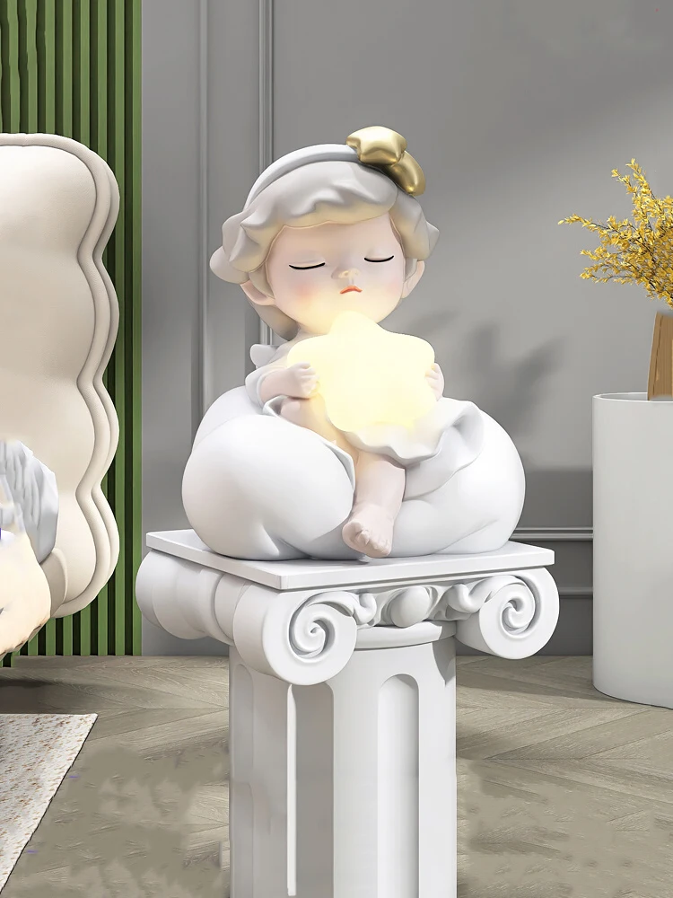 

80CM Cartoon Cute Angel Girl Statue Indoor Living Room Beside The Sofa Decorative Lamp Sculpture Modern Art Home Decor Figurines