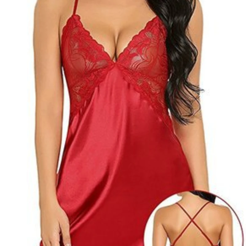 Sexy Underwear Sexy Lace Hollow Bra Female Imitation Silk V-neck Nightdress Set Lovely Ladies Comfortable Breathable Home Wear