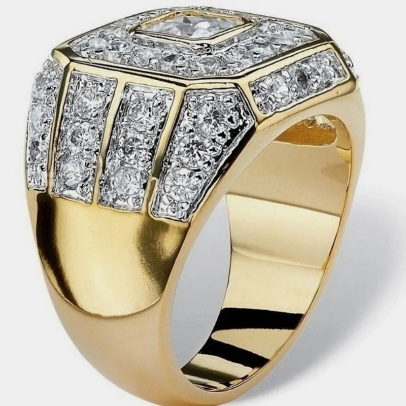 Zirconia Gold-Plated Ring Wins Men's Championship Hip Hop Jewelry Ring Size 7-13