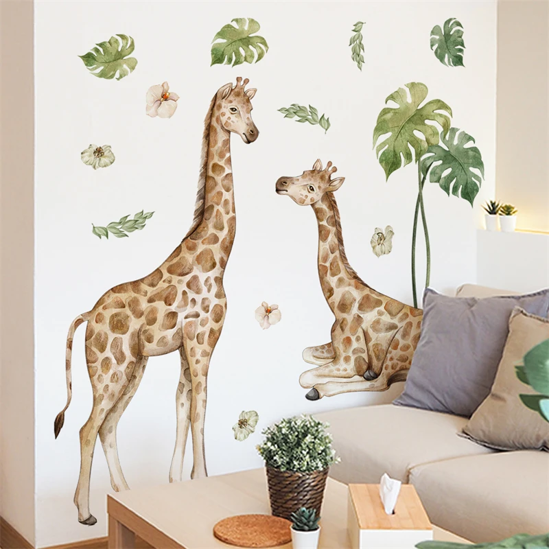 Watercolor Giraffe Elephant Zebra Monkeys Wall Stickers for Kids Boys Rooms Baby Room Decoration Children Wallpaper Animal Vinyl wall stickers self adhesive stickers vinyl stickers self adhesive wall stickers vinyl wall stickers