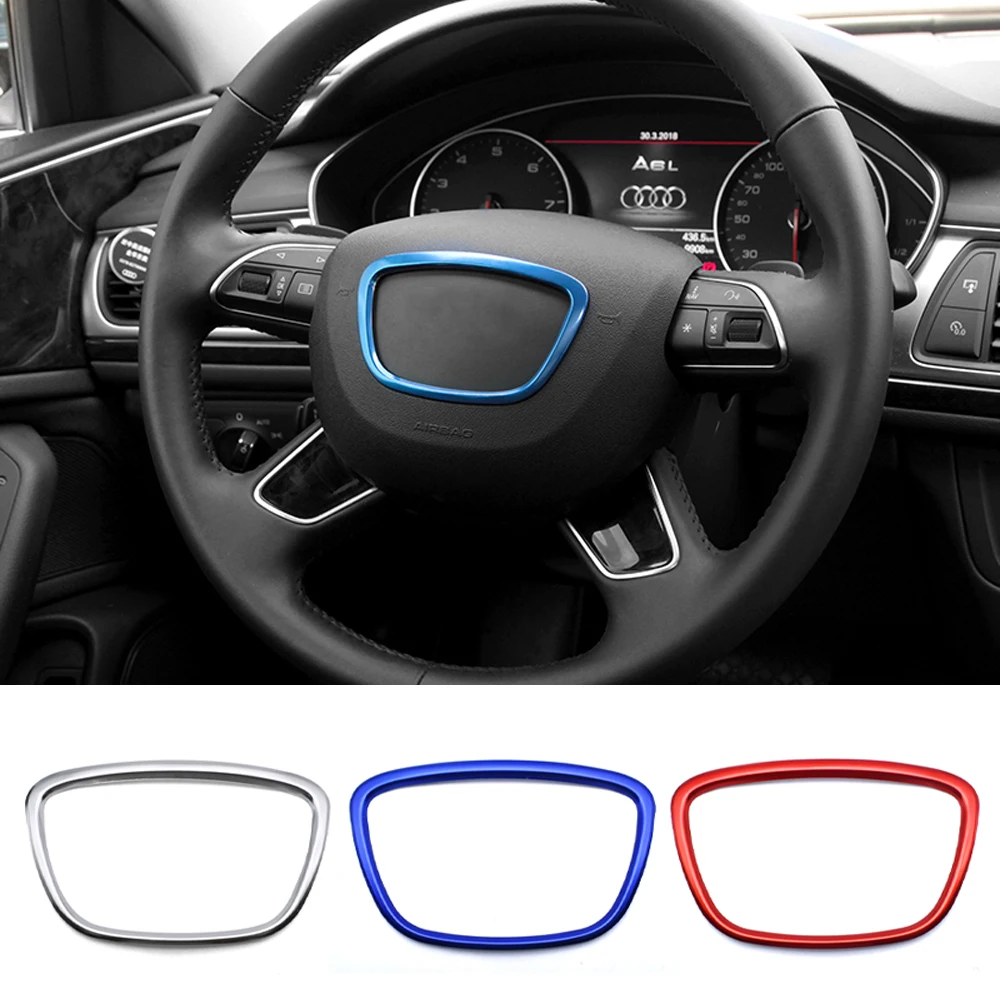 Auto Volante Centro Logo Telaio Per Audi A3 A4L A6L A8 Q3 Q5 Q7 Volante Emblema Trim Decor Ring Metallo 3D Car Styling