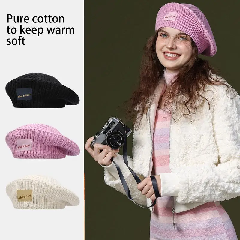 

Womens Hat British Fashion Knitting Beanie Tam Hat For Women Ladies Beret Hats For Cold Weather Beret Hats For Cold Weather