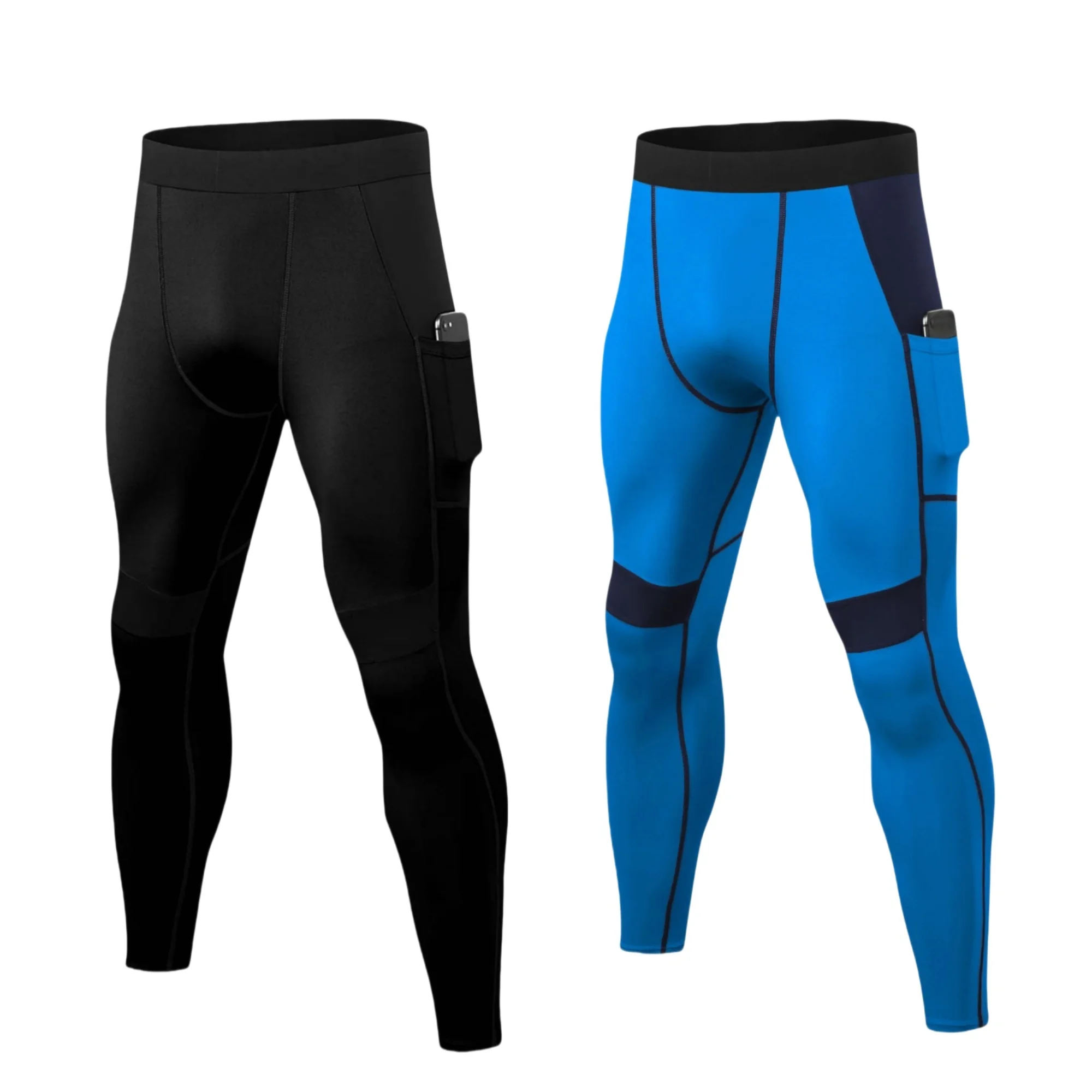 2 Pack Men's Compression Pants with Pockets Workout Leggings Running Tights Cool Dry Athletic Sports Gym Baselayer