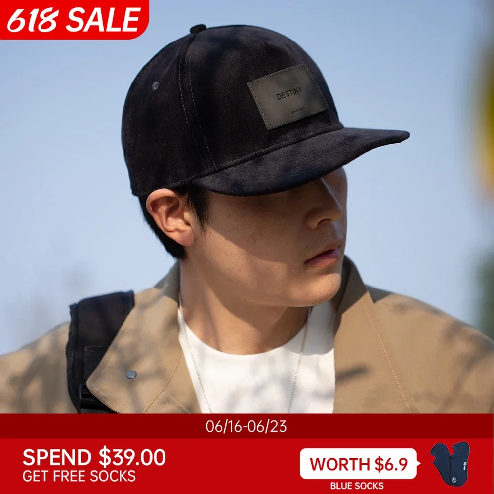 

Maden Retro Corduroy Wide brim Baseball Cap Hard Top Flat Brim Duck Tongue Dark gray Hat for Men's All Seasons