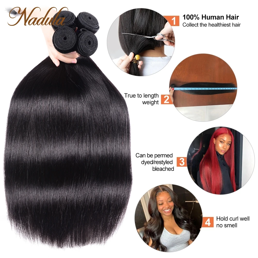 Human Hair Bundles Nadula Straight Bundles Human Hair Weave 3 Bundles 4 Straight Hair Deals Peruvian Vendors 8A Human