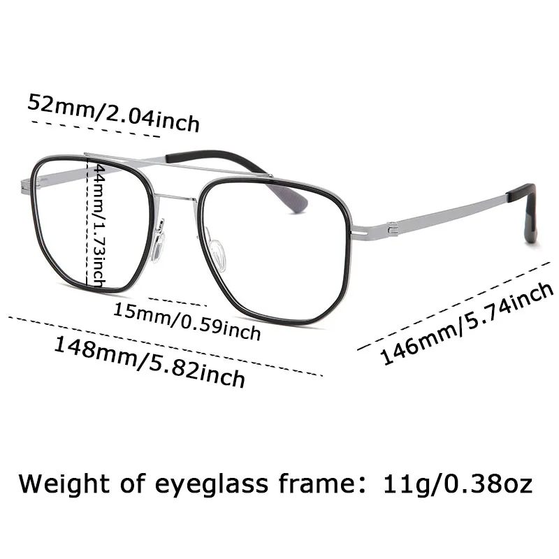 Polygon Double Bridge Clear Lens Glasses for Men Women Metal Frame ...