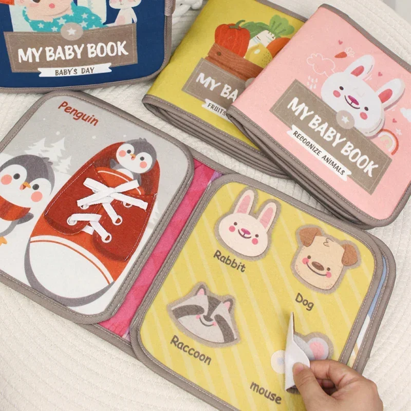 Baby Montessori Busy Book Early Education Cloth Books Puzzle Toy Animal Cognitive Fabric Book Repeated Paste Book & Sensory Toys 3