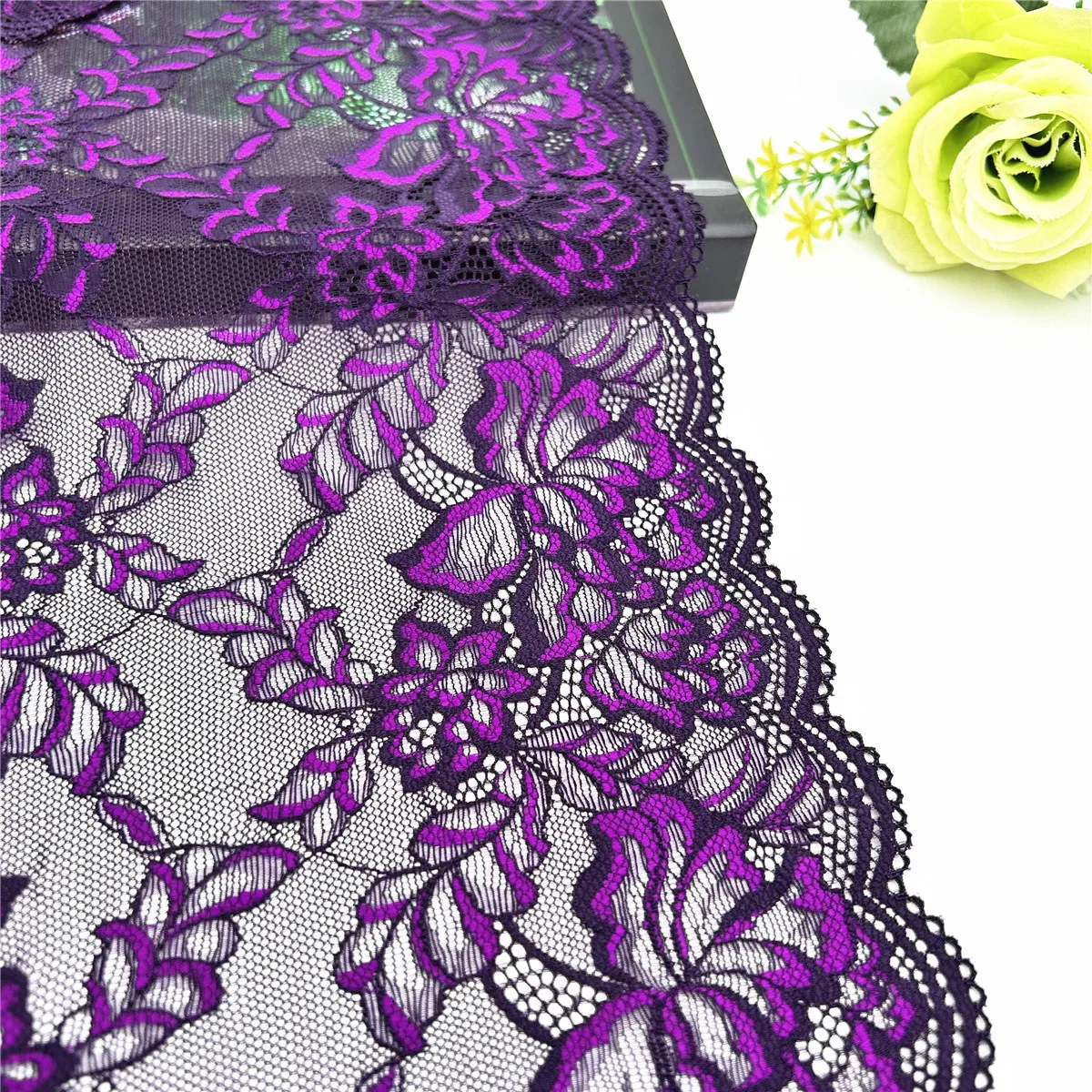 3y/lot Width 23cm Pretty Violet Purple Elastic Lace For Clothing Accessories Dress Sewing Applique Costume Lace Fabric Wedding 2