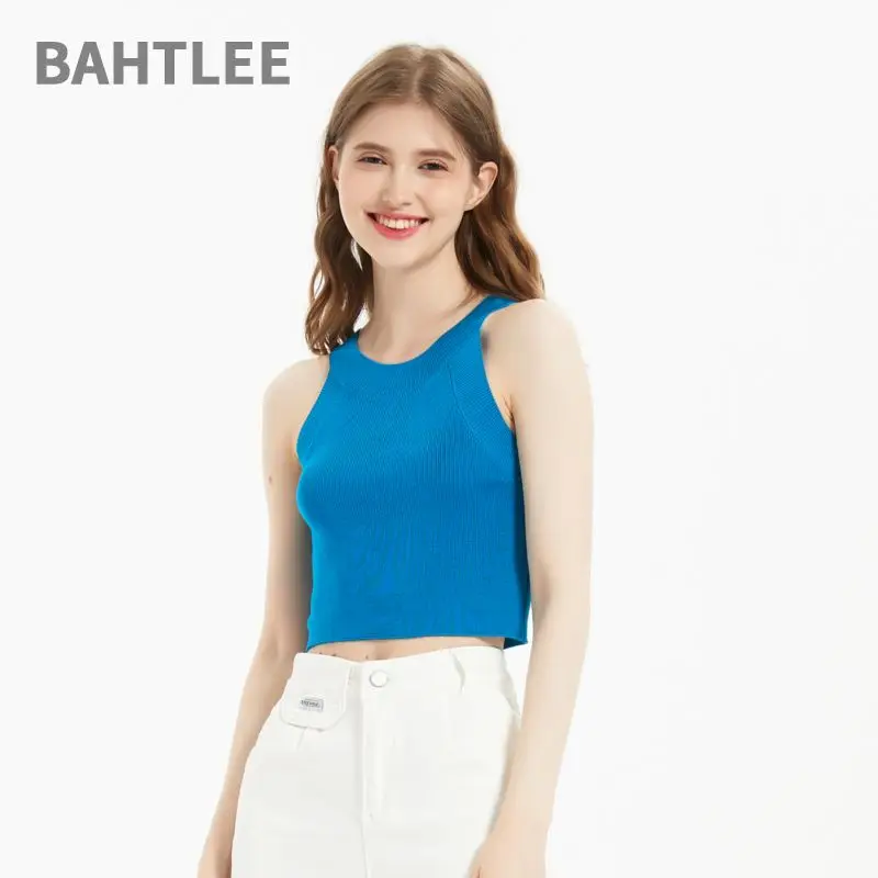 

BAHTLEE-Женский тонкий эластичный жилет из 100% лиоцелла с круглым вырезом, сексуальный клубный вязаный пуловер, свитер без рукавов, лето