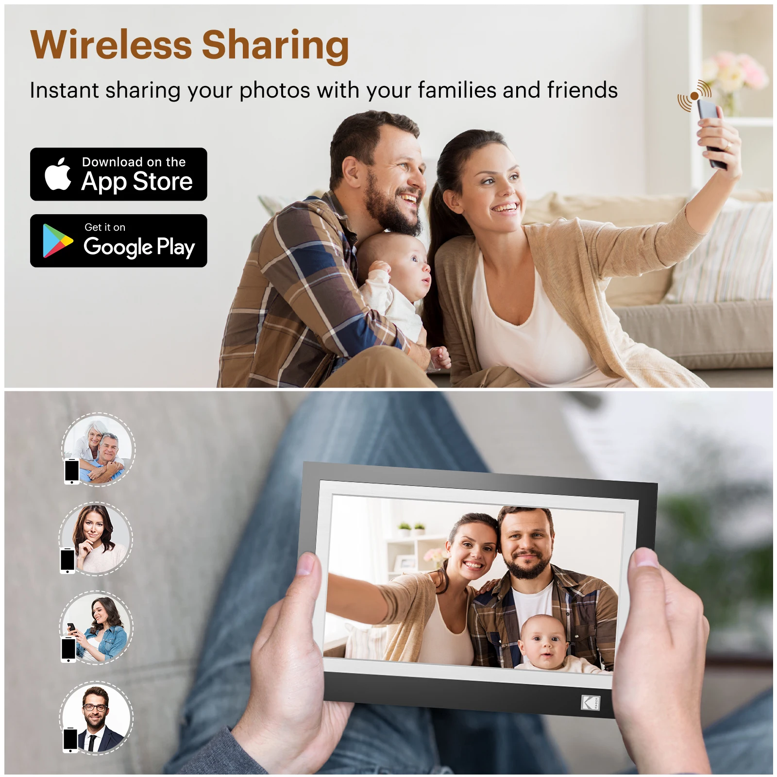 Description Picture 6 of item【1 year warranty】Kodak 11.6 Inch WiFi Digital Picture Frame,1366*768 HD IPS Touch Screen with 32GB Storage,Instant Share Photo