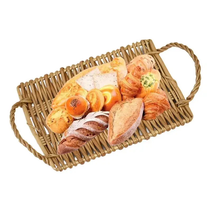 

Handmade Woven Teacup Coffee Tray Fruit Basket Bread Basket Food Service Tray Dessert Breads Cakes Candies Plate For Home