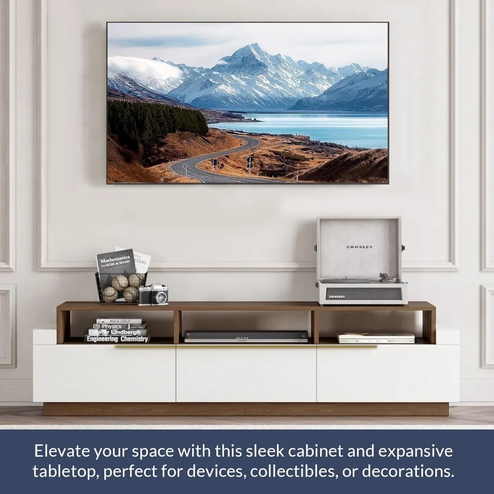 70" TV Stand for TV up to 70", Modern Home Entertainment Center with Open Shelves and Drawers, Media Console Table, Wood 3