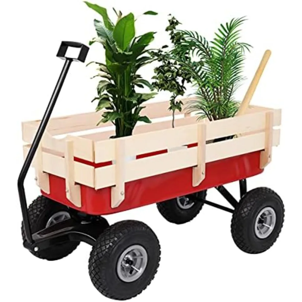 All-Terrain Outdoor Wagon for Kids with Wood Railings and Steel Frame