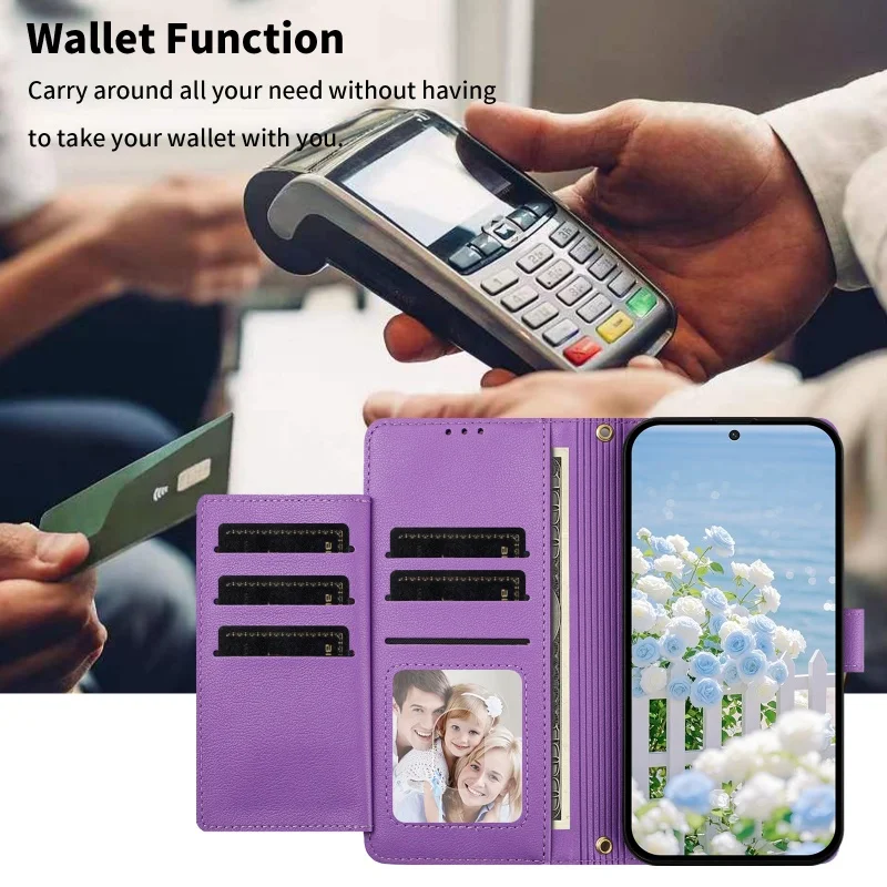 Luxury Leather Wallet Phone Case with Wrist Strap and Card Slots - Zipper Closure