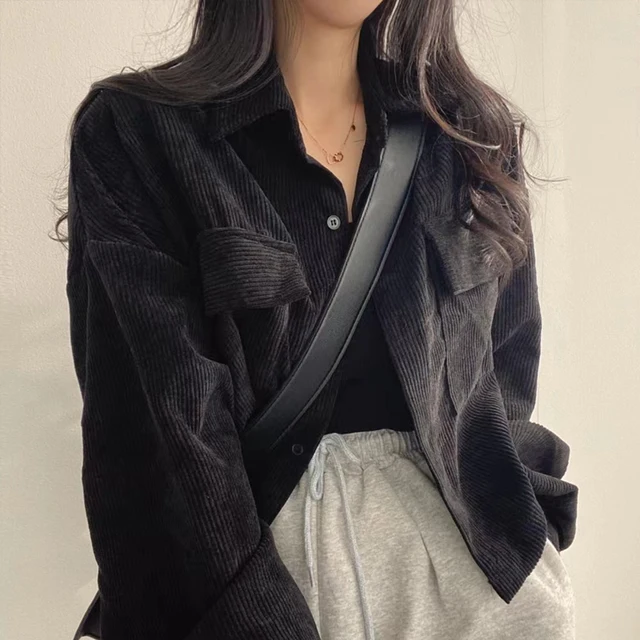 Autumn Retro Versatile Single Breasted Turndown Collar Long Sleeved Jacket for Women Coffee Casual with Pockets Loose Coat 5