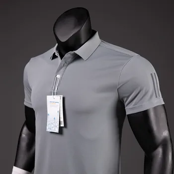 Polo uomo Casual solido traspirante camicia riflettente striscia manica abbigliamento sportivo estivo maglie ad asciugatura rapida top Camisa Polo