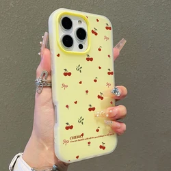 Chic Red Cherry Bow Heart Shockproof Phone Case - Redmi Note 12S (Cream Yellow)