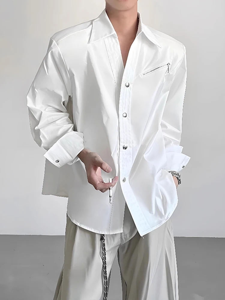 Cleanfit White oulder Pad irt Men's Autumn High-End Loose Design Stand Collar Slim Fit Casual Sle Long Sve irt