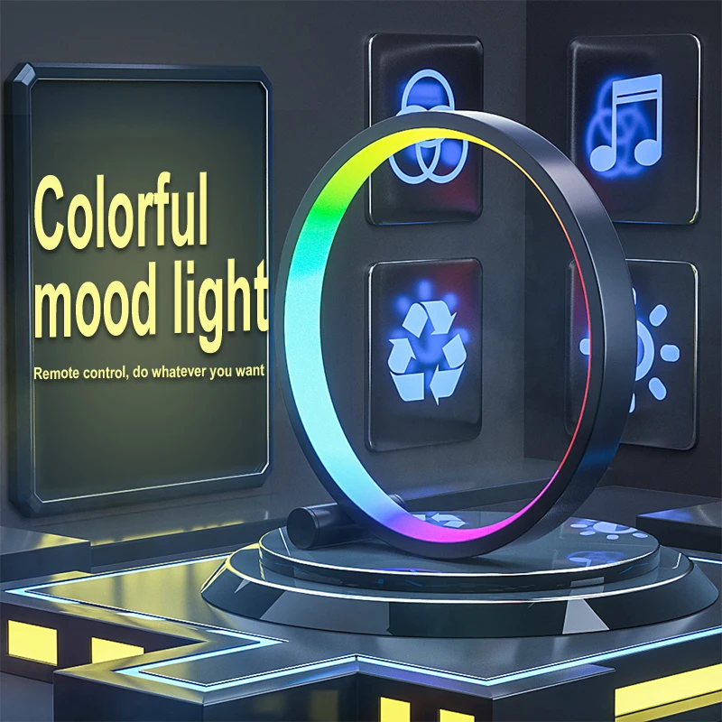 Lâmpada de Mesa Luz da Noite Polegadas Led Anel App Música Ritmo Atmosfera Controle Remoto Escurecimento Barra Jogo Desktop Quarto 6 - 10 Rgb 1 da noite lâmpada de mesa app música