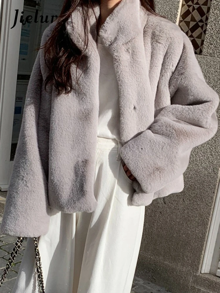 Jielur Winter Simple Elegant Fashion Female Jackets New Chic Solid Color Casual Lantern Sleeve Women's Jackets Y2k Streetwear