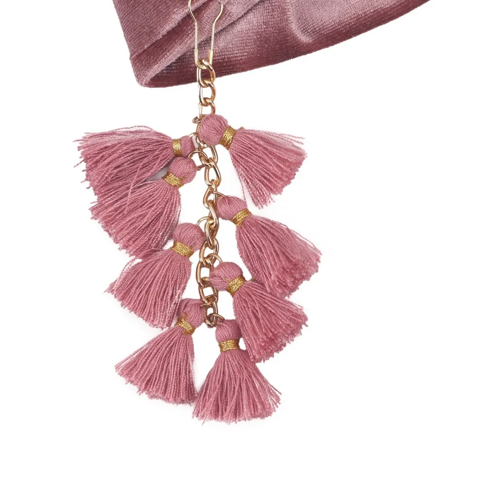 Modischer, atmungsaktiver Turban-Hut, Bohemian-Stil, mit Quasten, Hijab, weiches, elastisches Kopftuch für Damen – Detail 7