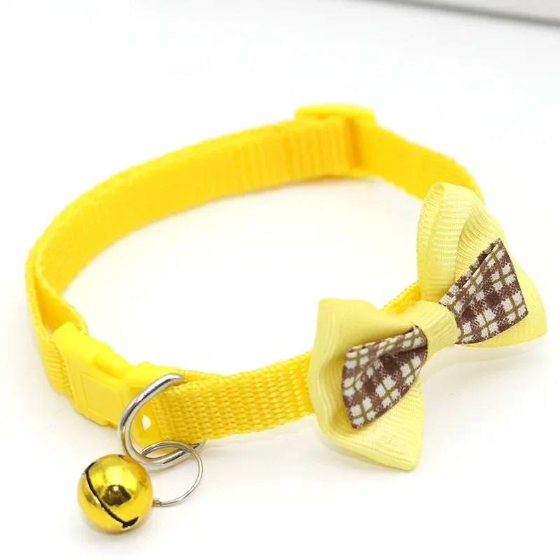2pcs Cat Bowknot Collar with Bell Kitten Puppy Collar Pure Color Adjustable 19-23cm Pet Decoration Collar Kitten Accessories