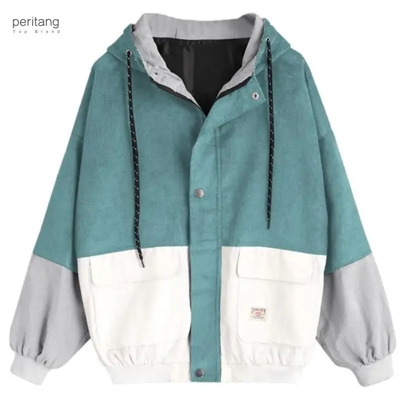 

New Autumn Women Coats Corduroy Patchwork Oversize Zipper Jackets Windbreaker Coats And Jackets Women Baseball-Uniform Clothes