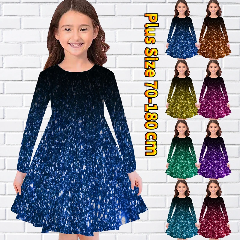 

Spring Vintage Knee-length Skirt Little Girl Round Neck New Design Printing Lovely Princess Dress Everyday Long Sleeve Skirt